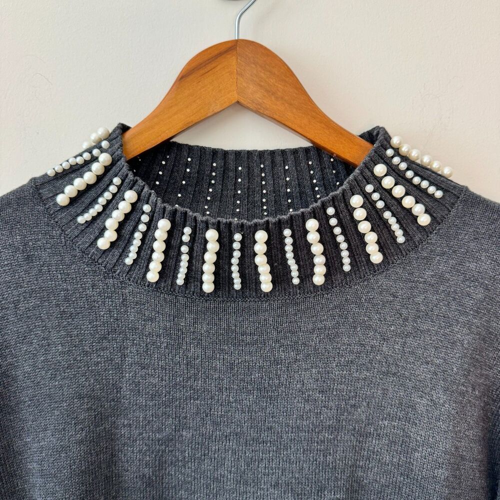 Aqua Embellished Grey Mock-Neck Sweater Size Medium - Picture 2 of 5